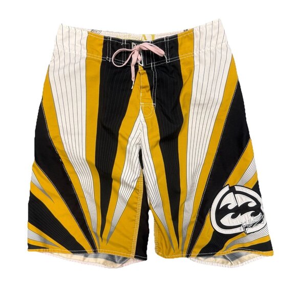 Billabong Board Shorts Andy Irons Argyle Mens Size 33 (32x10.5) Yellow Striped - Picture 1 of 15